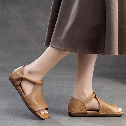 CMF Women Sandals Comfortable Open-toe Leather Summer Velcro Flat Walking Modern