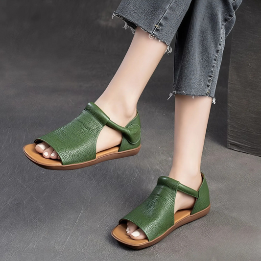 CMF Women Sandals Comfortable Open-toe Leather Summer Velcro Flat Walking Modern