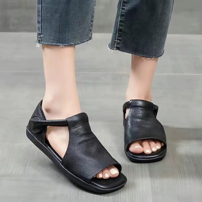 CMF Women Sandals Comfortable Open-toe Leather Summer Velcro Flat Walking Modern