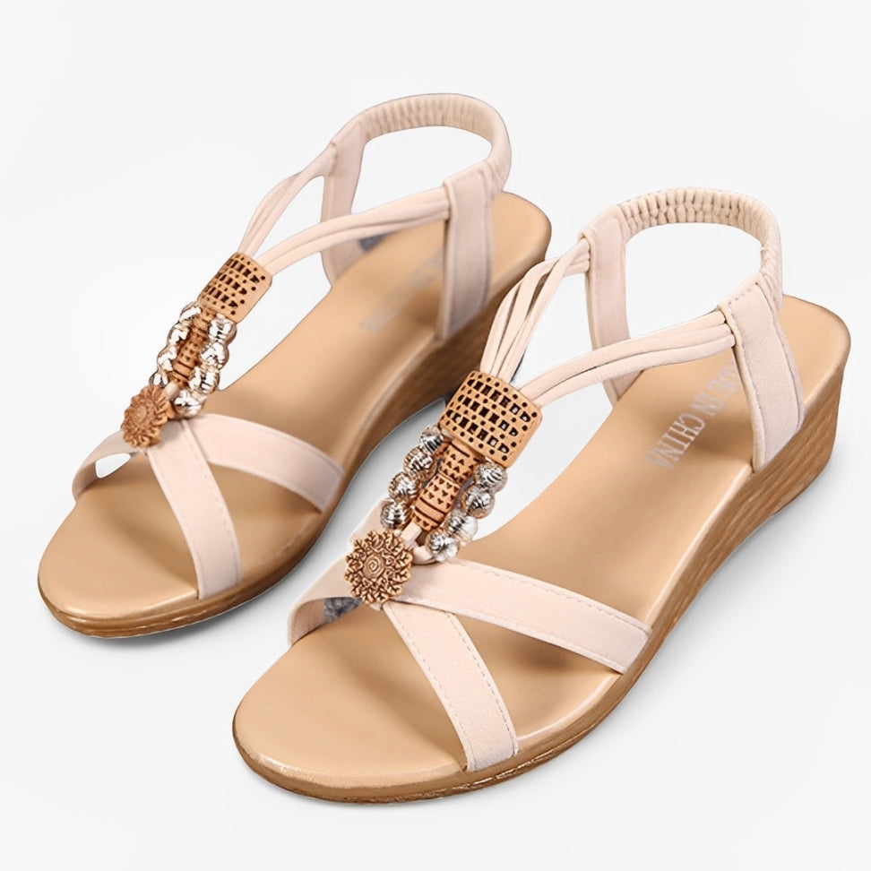 CMF Women Sandals Breathable Beads Strap Wedge Heels Summer Casual Walking