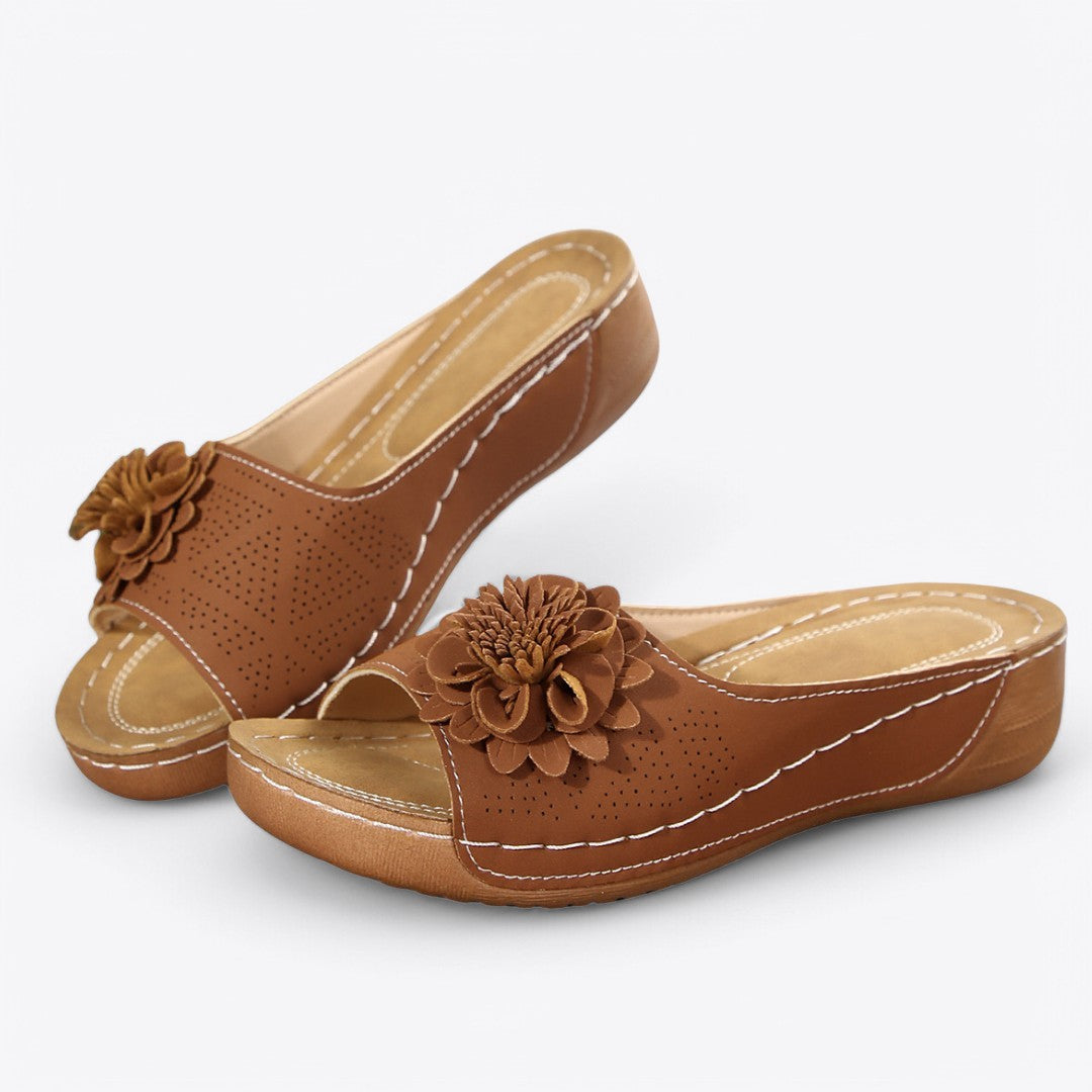 CMF Women Orthopedic Sandals Breathable Arch-support Leather Floral Slip-on New Vintage