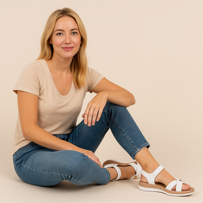 CMF Women Orthopedic Sandals Arch-support Ventilated Leather Waterpoof Velcro Summer