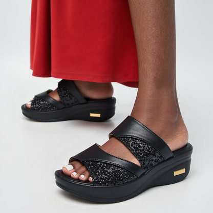 CMF Women Orthopedic Sandals Arch-support Airy Open Toe Slip-on Glitter