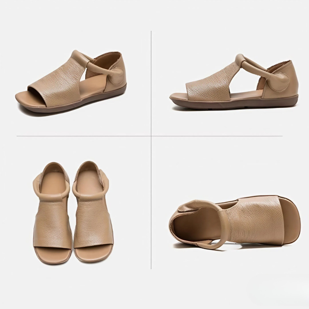 CMF Women Sandals Comfortable Open-toe Leather Summer Velcro Flat Walking Modern