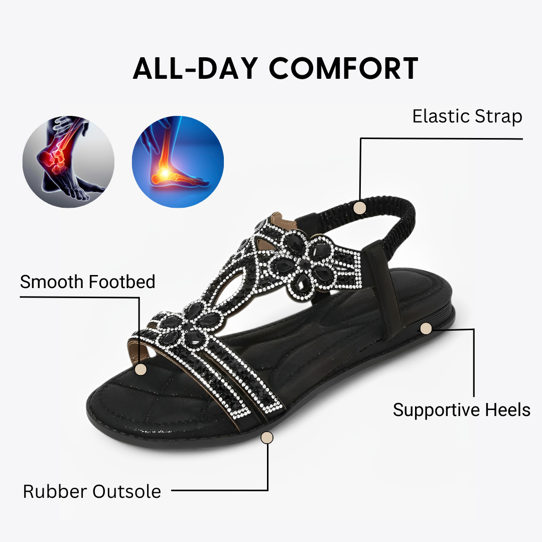 CMF Orthopedic Women Wedge Sandals Floral Crystal Flat Heeled Clip Toe Beach Sandals
