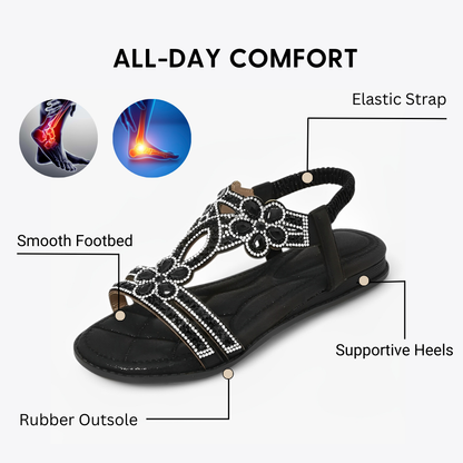 CMF Orthopedic Women Wedge Sandals Floral Crystal Flat Heeled Clip Toe Beach Sandals