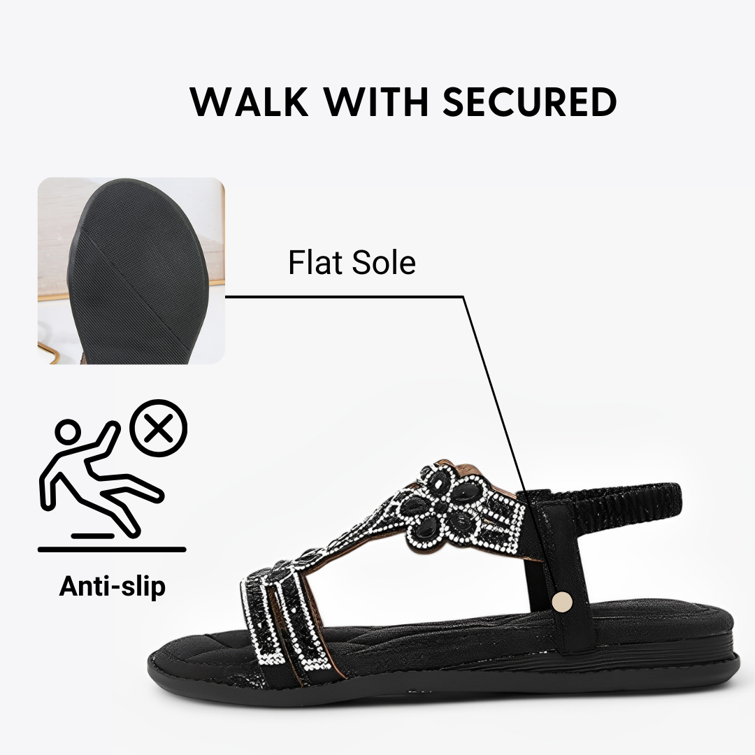 CMF Orthopedic Women Wedge Sandals Floral Crystal Flat Heeled Clip Toe Beach Sandals