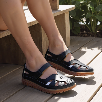 CMF Women Orthopedic Sandals Breathable Leather Arch-support Velcro Roman Trendy Summer