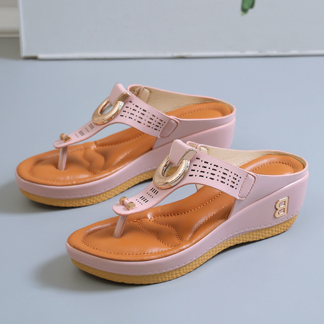 CMF Women Sandals Wedge Sandals Arch-support Flip-flops Platform Summer Beach Metal Ring Open Toe