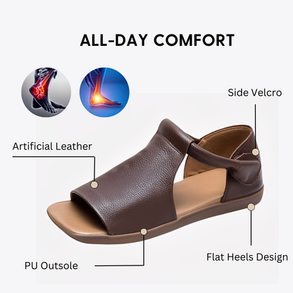 CMF Women Sandals Comfortable Open-toe Leather Summer Velcro Flat Walking Modern