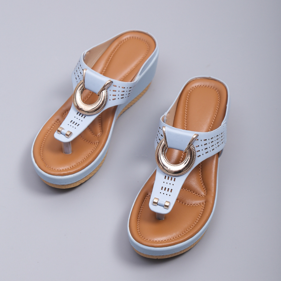 CMF Women Sandals Wedge Sandals Arch-support Flip-flops Platform Summer Beach Metal Ring Open Toe