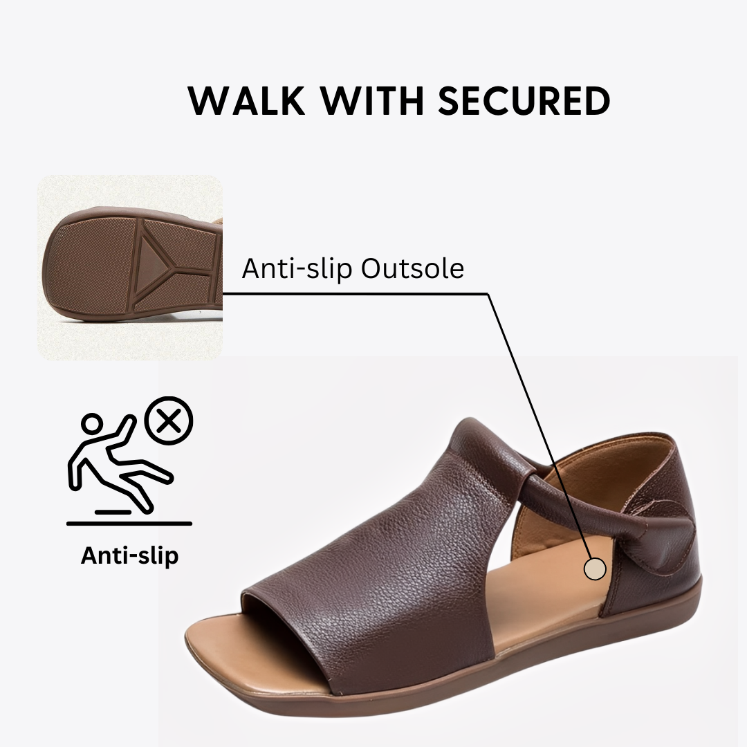 CMF Women Sandals Comfortable Open-toe Leather Summer Velcro Flat Walking Modern