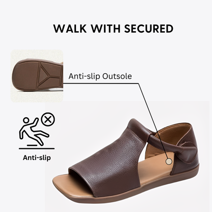 CMF Women Sandals Comfortable Open-toe Leather Summer Velcro Flat Walking Modern