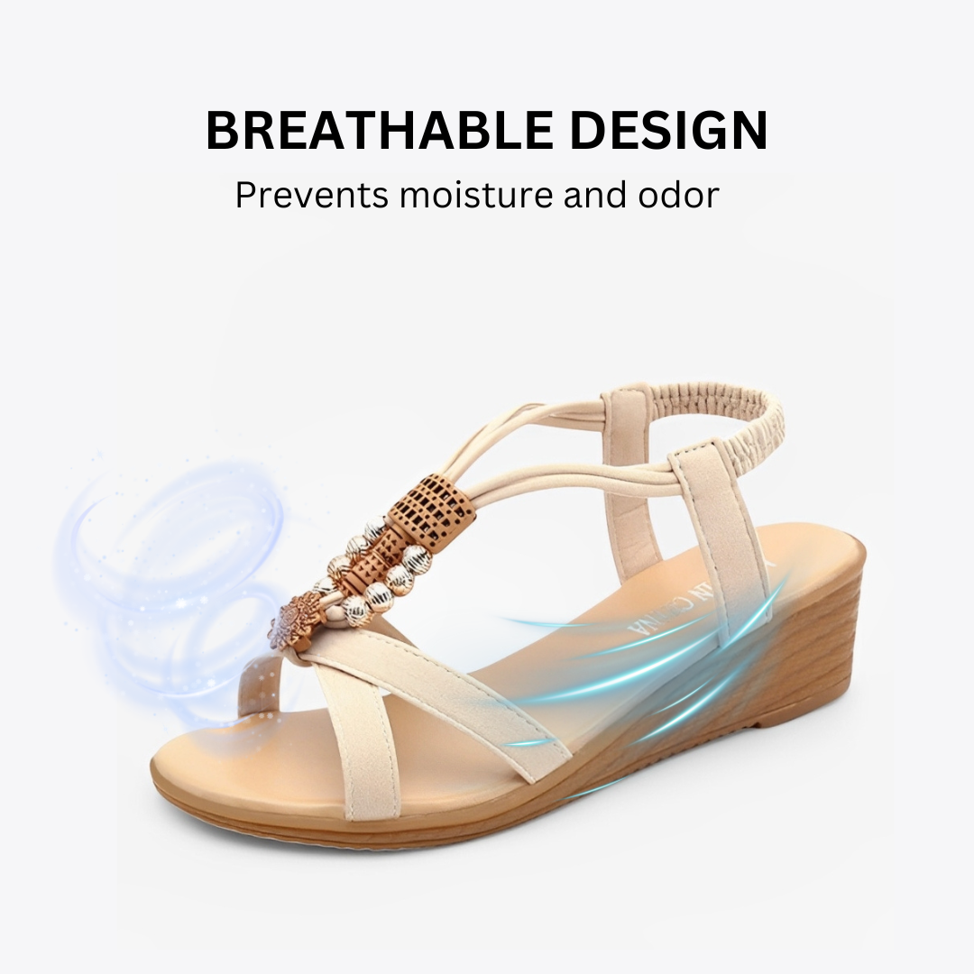 CMF Women Sandals Breathable Beads Strap Wedge Heels Summer Casual Walking