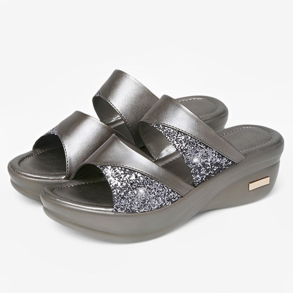 CMF Women Orthopedic Sandals Arch-support Airy Open Toe Slip-on Glitter