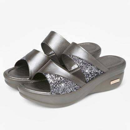 CMF Women Orthopedic Sandals Arch-support Airy Open Toe Slip-on Glitter