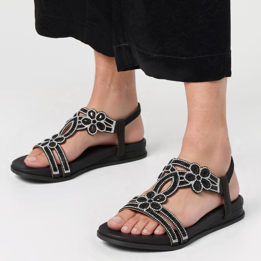 CMF Orthopedic Women Wedge Sandals Floral Crystal Flat Heeled Clip Toe Beach Sandals