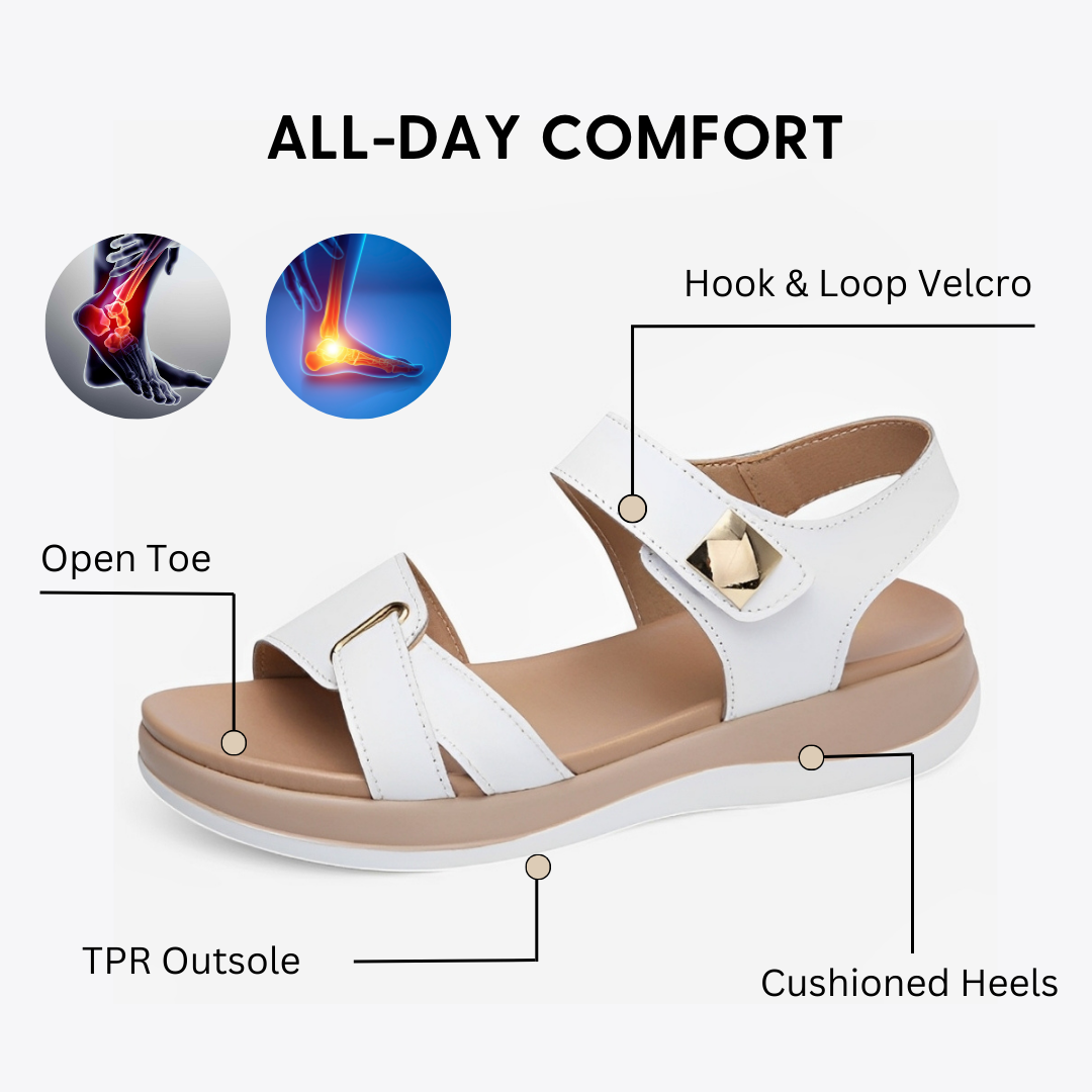 CMF Women Orthopedic Sandals Arch-support Ventilated Leather Waterpoof Velcro Summer