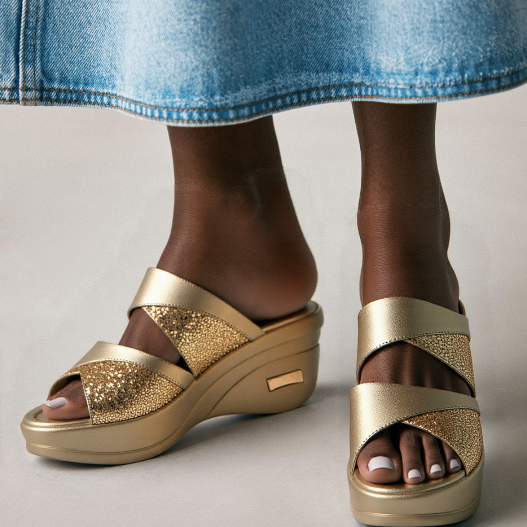 CMF Women Orthopedic Sandals Arch-support Airy Open Toe Slip-on Glitter