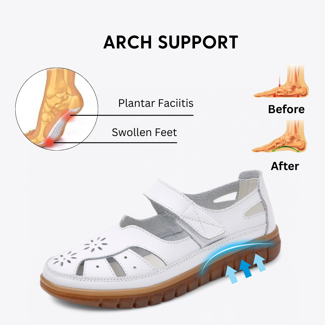 CMF Women Orthopedic Sandals Breathable Leather Arch-support Velcro Roman Trendy Summer