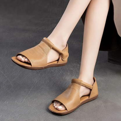 CMF Women Sandals Comfortable Open-toe Leather Summer Velcro Flat Walking Modern