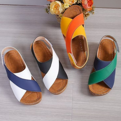 CMF Women Sandals Arch-support Breathable Cross-Strap Leather Anti-skid Summer
