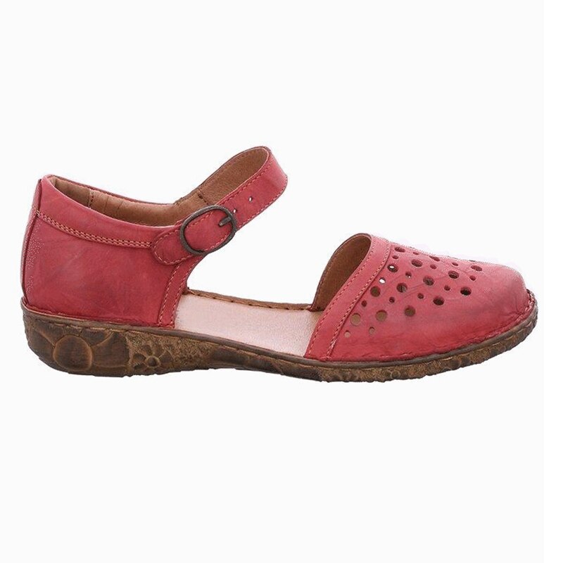Women‘s Round Toe Hollow-out Leather Sandals