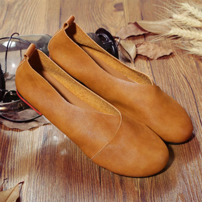Women's Flat Round Head handmade leather Pumps