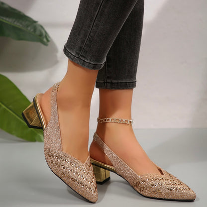 2026 Women'S Elegant Rhinestone Slip On Heel Sandals