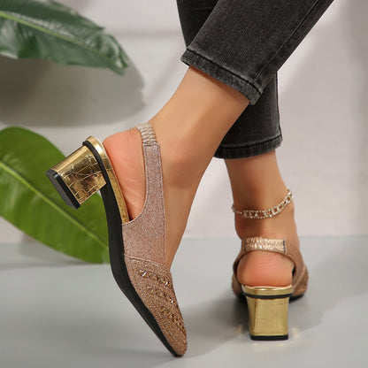 2026 Women'S Elegant Rhinestone Slip On Heel Sandals