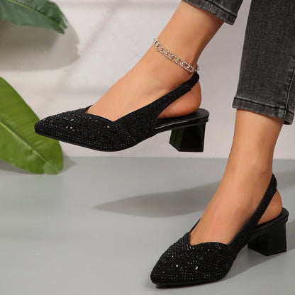 2026 Women'S Elegant Rhinestone Slip On Heel Sandals
