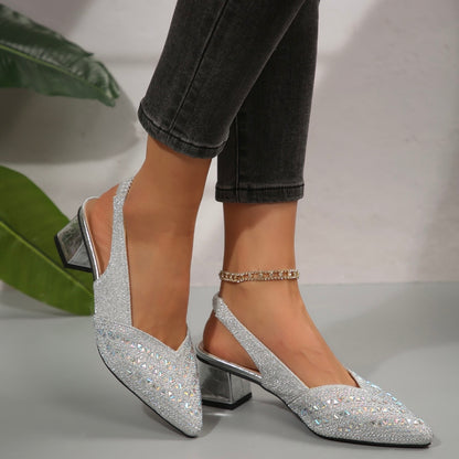 2026 Women'S Elegant Rhinestone Slip On Heel Sandals