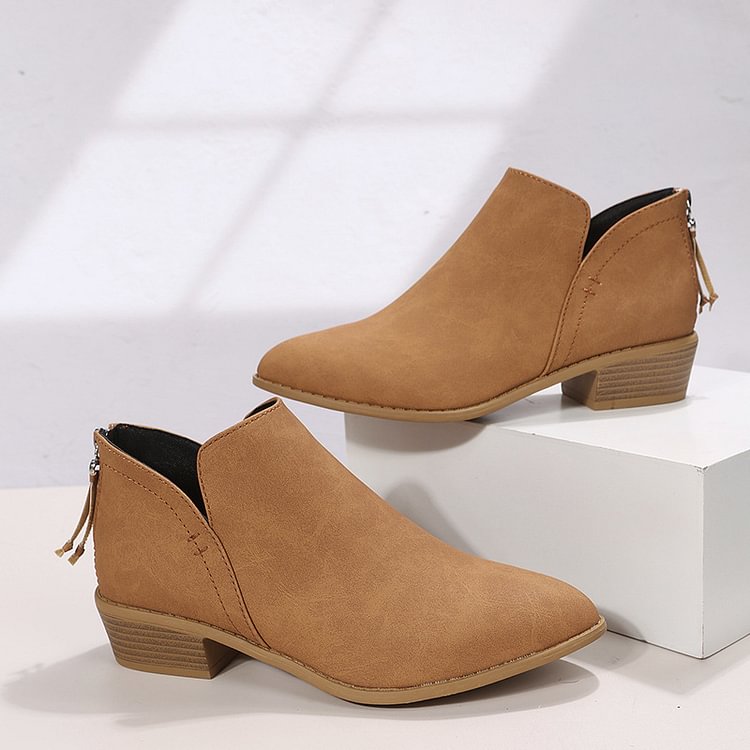 🔥LAST DAY 60% OFF🎉-Women's Comfortable Low Heel Ankle Zipper Chunky Boots -Buy two free shipping