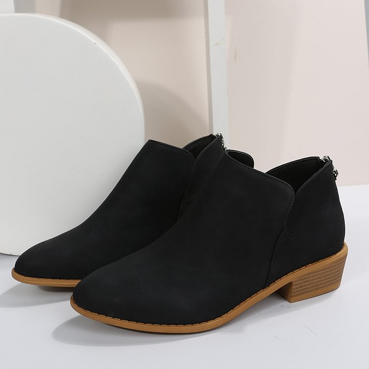 🔥LAST DAY 60% OFF🎉-Women's Comfortable Low Heel Ankle Zipper Chunky Boots -Buy two free shipping