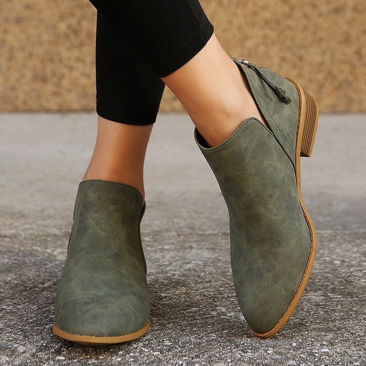 🔥LAST DAY 60% OFF🎉-Women's Comfortable Low Heel Ankle Zipper Chunky Boots -Buy two free shipping