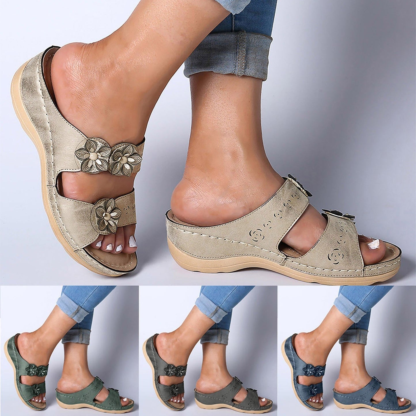 CMF Orthopedic Women Sandals Anti-Slip Summer Flower Comfy Arch Summer