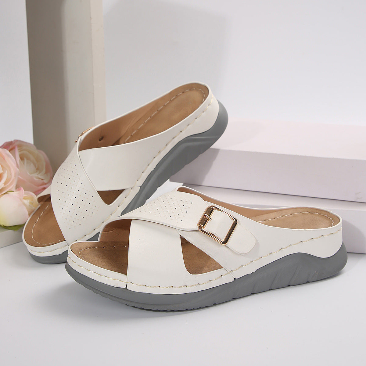 CMF Orthopedic Women Sandals New Thick Sole Slippers Arch Support Cross Strap Summer