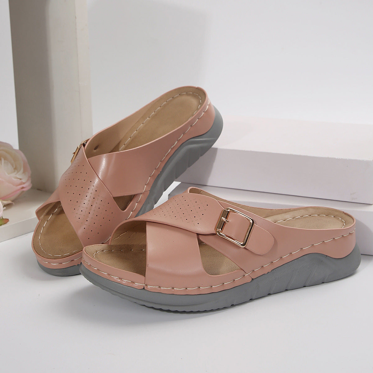 CMF Orthopedic Women Sandals New Thick Sole Slippers Arch Support Cross Strap Summer