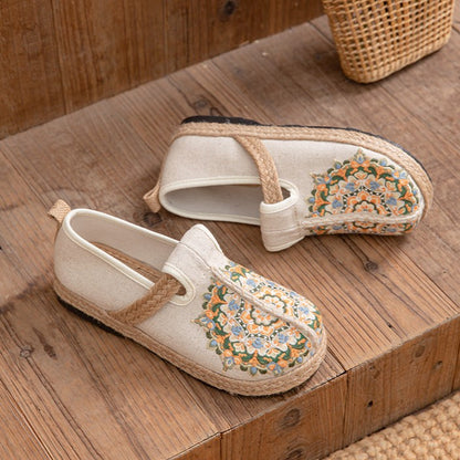 Women's Floral Embroidered Linen Comfort Flats-✈️Buy 2 Free Shipping✈️