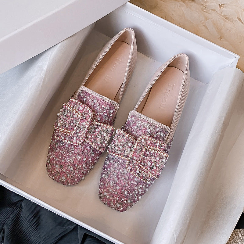🔥Last Day 60% OFF-Square Toe Rhinestone Flat Bow Shoes- Free Shipping