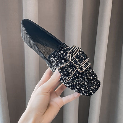 🔥Last Day 60% OFF-Square Toe Rhinestone Flat Bow Shoes- Free Shipping