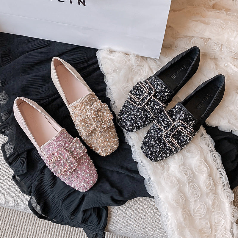 🔥Last Day 60% OFF-Square Toe Rhinestone Flat Bow Shoes- Free Shipping