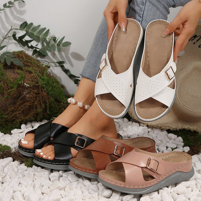 CMF Orthopedic Women Sandals New Thick Sole Slippers Arch Support Cross Strap Summer