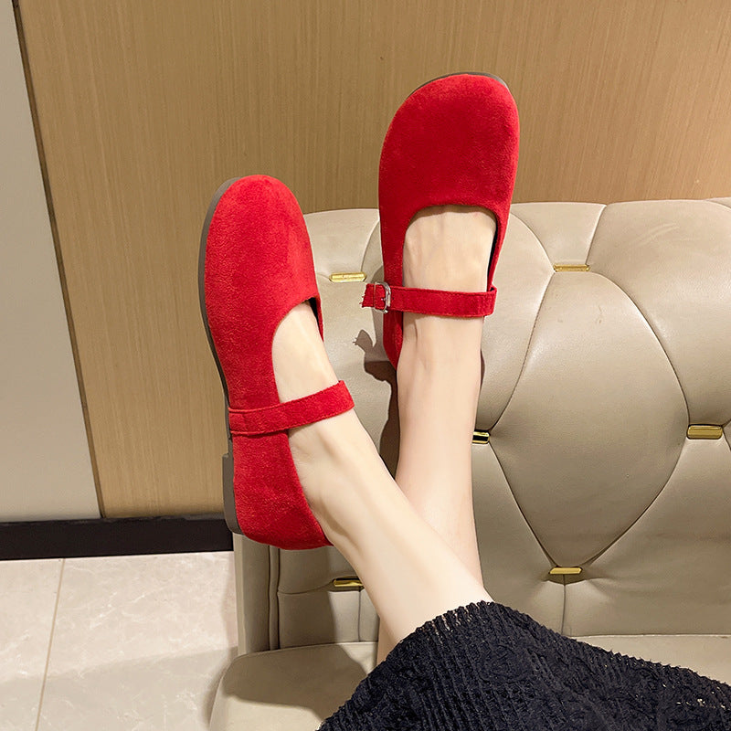 Women’s Vintage Mary Jane Flats – Suede, Adjustable Strap, All-Day Comfort