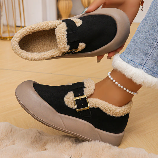 Women’s Warm Fleece-Lined Slip-On Shoes with Thick Non-Slip Sole