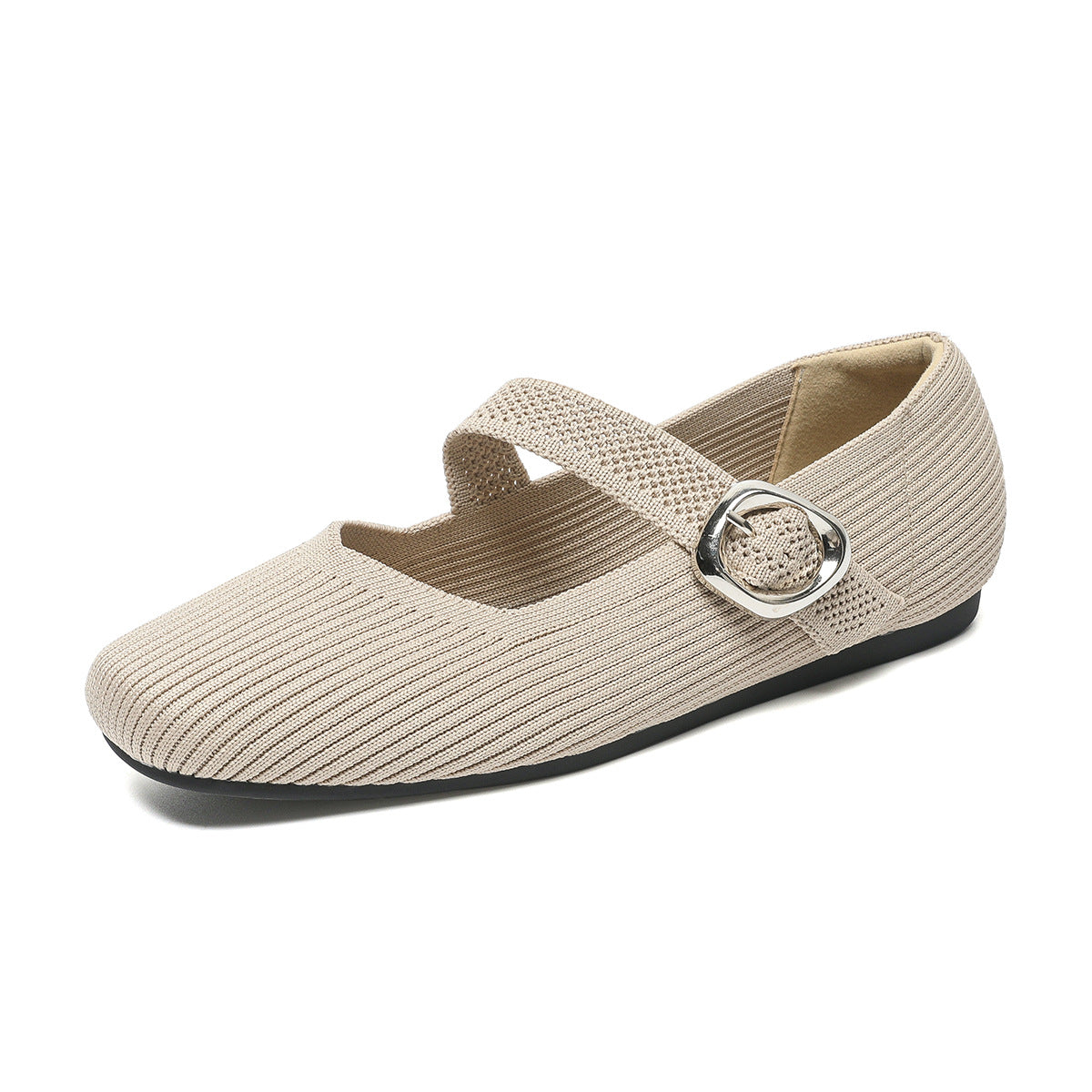 Women’s Square-Toe Mary Jane Flats with Knit Upper – Soft, Comfortable Spring & Summer Shoes
