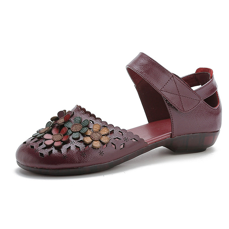 Women’s Handmade Leather Sandals – Floral Comfort Soft Sole Summer Shoes