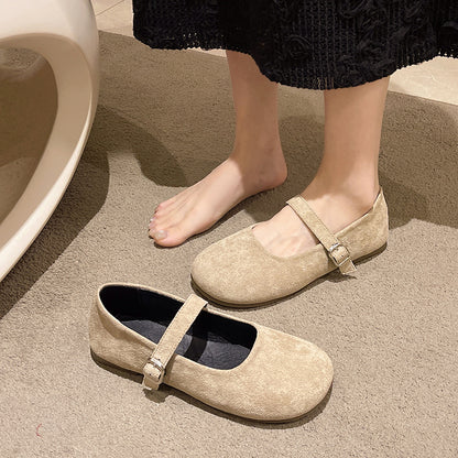 Women’s Vintage Mary Jane Flats – Suede, Adjustable Strap, All-Day Comfort