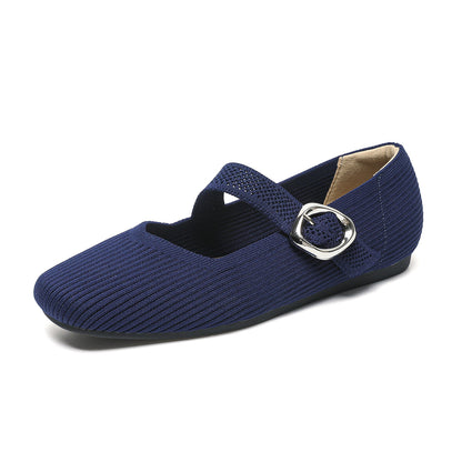 Women’s Square-Toe Mary Jane Flats with Knit Upper – Soft, Comfortable Spring & Summer Shoes