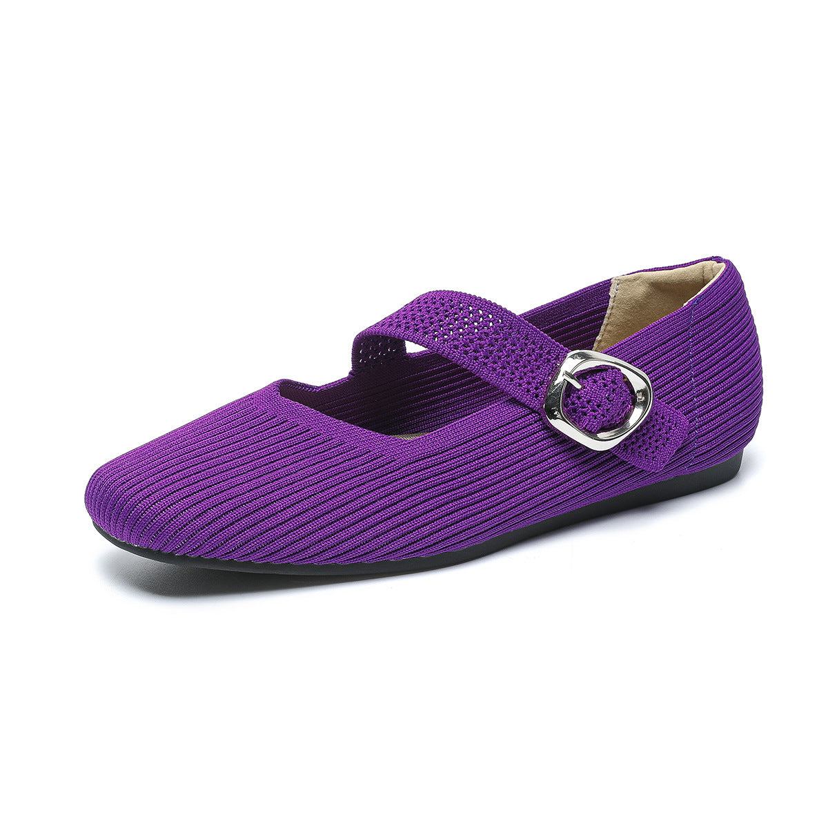 Women’s Square-Toe Mary Jane Flats with Knit Upper – Soft, Comfortable Spring & Summer Shoes